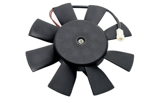 Plastic electrical fan motor on a white background