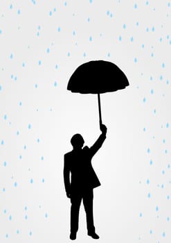 Illustration of a person holding an umbrella in the rain