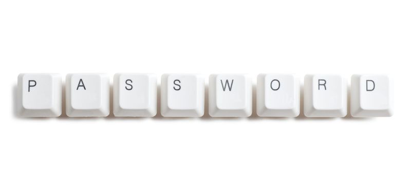 Password word written with computer buttons over white background