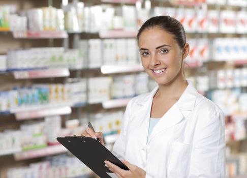 Environmental Portrait of a medical personnel, or doctor in pharmacy