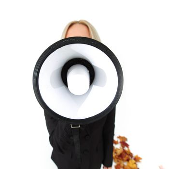 businesswoman with megaphone studio isolated