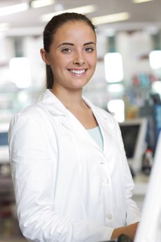 Environmental Portrait of a medical personnel, or doctor in pharmacy