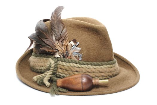 hunting gear - old traditional wool hat and game call for foxes