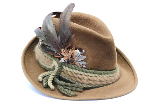 german hunting hat decorated with pheasant and jay feathers