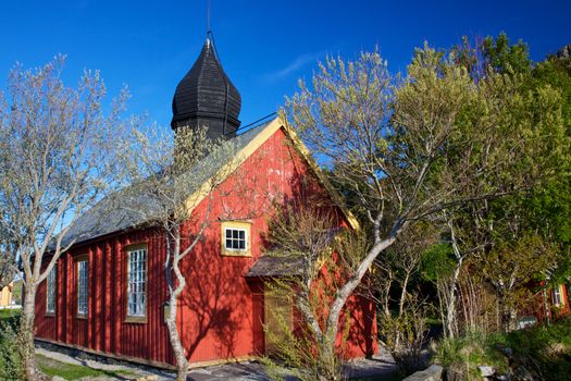 Oldest church on Lofoten islands in Norway on island of Vaeroy in village of Nordland