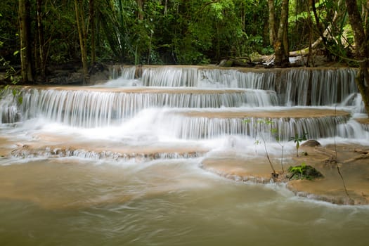Beautiful Tropical Rain forest Waterfall in National Park in Thailand