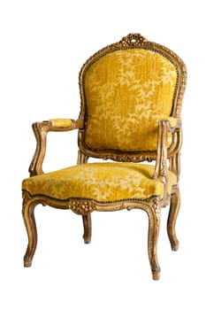 Vintage luxury Yellow sofa Armchair isolated on white background with Clipping path