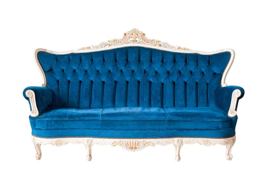 Vintage luxury Blue sofa Armchair isolated on white background with Clipping path