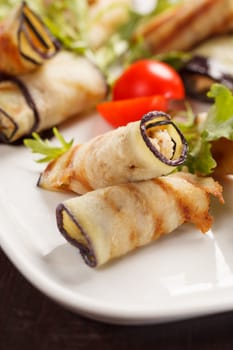 Eggplant rolls stuffed with cottage cheese 