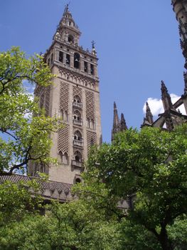 View wt a famous tower of a mighty cathedral Girlada in Sevilla, Spain