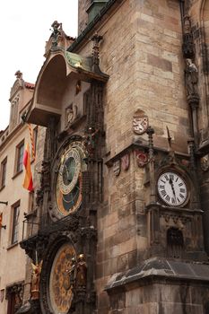 Closeup of famous astronomical clock on Prague Town Hall, Czech Republic