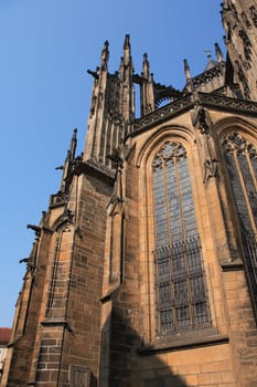 Exterior of famous St. Vitus Cathedral in Prague,Czech Rebublic