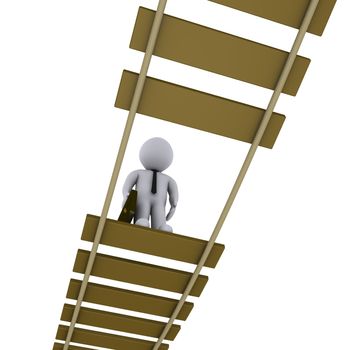 3d businessman on damaged suspended bridge is looking down