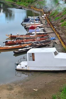 View on ugly boats in Czerniakow Warsaw marina.