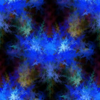 Abstract fractal on black background with vibrant colors.