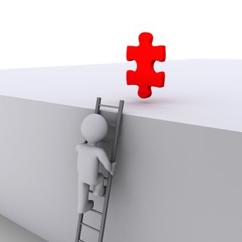3d person climbing ladder to get a red puzzle piece