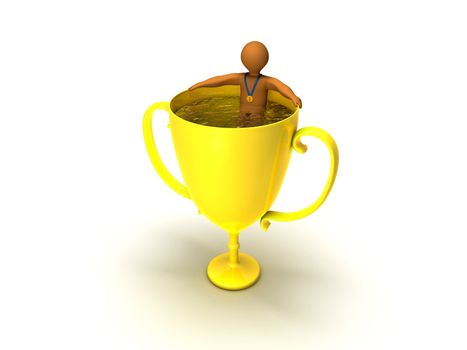 3D person inside golden cup