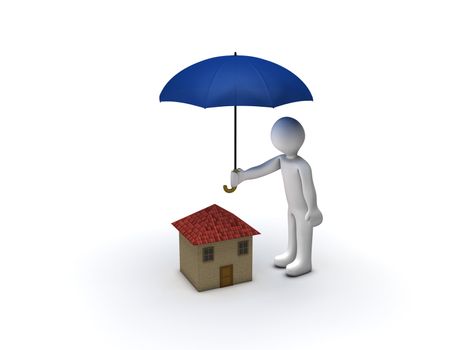 3d Person Protecting House with Umbrella