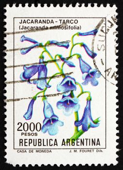 ARGENTINA - CIRCA 1982: a stamp printed in the Argentina shows Blue Jacaranda, Jacaranda Mimosifolia, South American Sub-tropical Tree, circa 1982