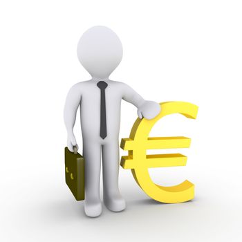 3d businessman leaning on euro sign