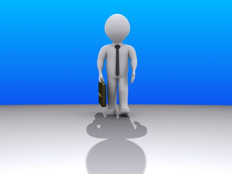 3d businessman with shadow is walking towards the camera