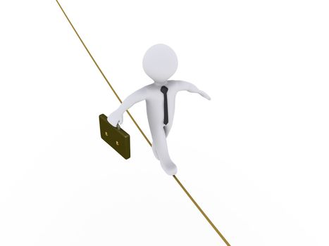 3d businessman is walking on a tightrope