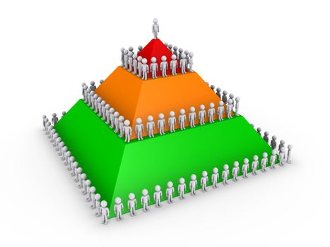 Leadership concept with 3d colored pyramid and many people
