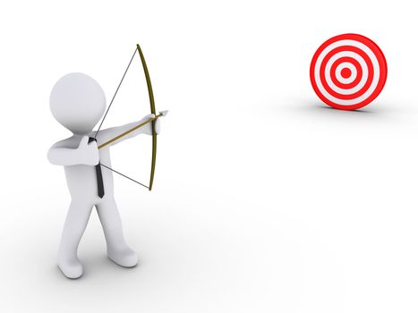3d businessman as an archer is aiming at a red target