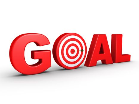 3d red word GOAL as a target and an arrow at the center