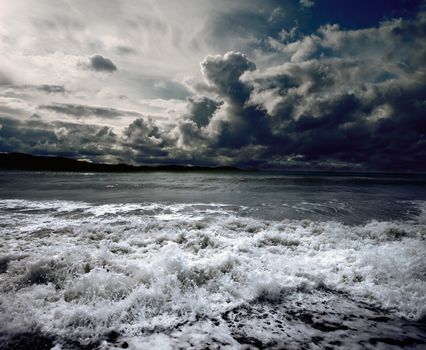 Background ocean storm with waves and clouds