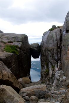 Kjeragbolten Norway the biggest stone between 2 rocks Kjerag 