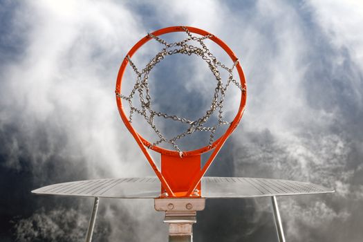 Abstract image of basketball goal against the sky