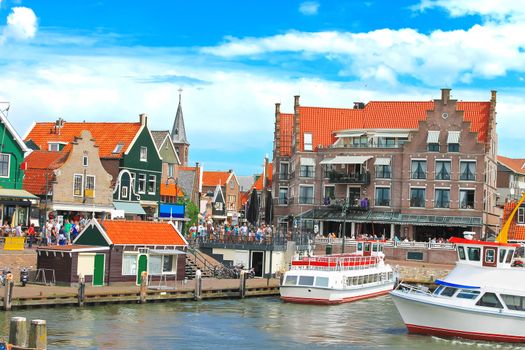 Tourist boat in the port of Volendam. Netherlands 