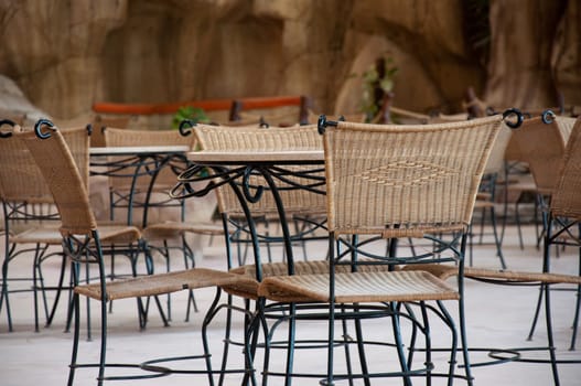 Table and chairs at the cafe