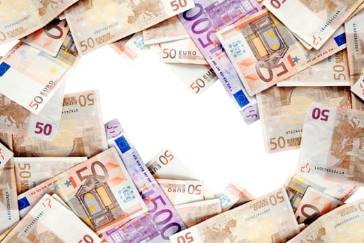 Background with many euro banknotes