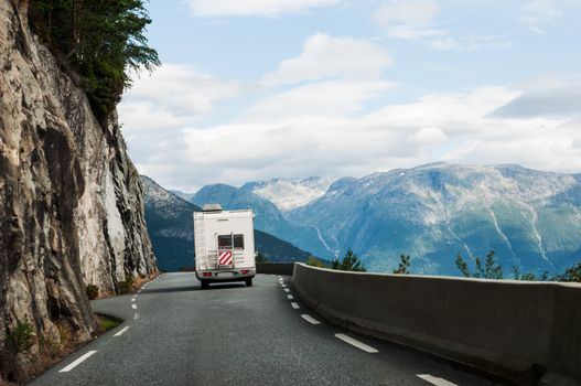 Road with  motor home in mountains Norway, Scandinavia