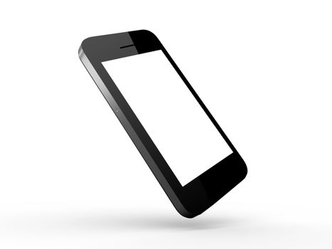 Realistic mobile phone isolated on white background. Modern touch pad device with blank screen and black frame.