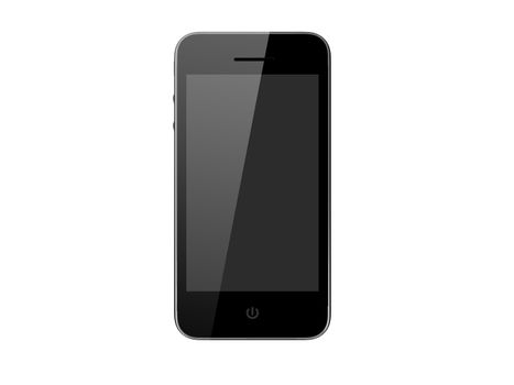 Realistic mobile phone isolated on white background. Modern touch pad device with blank screen and black frame.