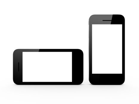 Realistic smart phones isolated on white background. Modern touch pad device with blank screen and black frame.