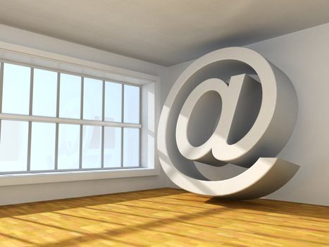 Surreal 3d image of symbol of internet  in interior