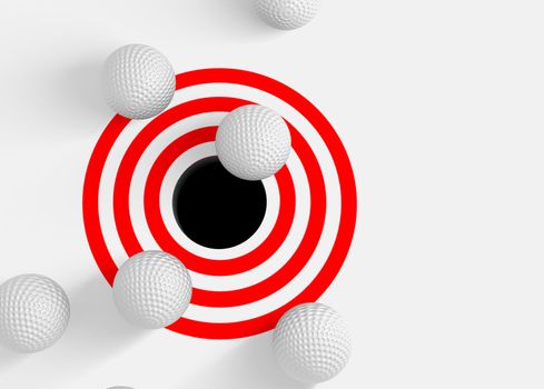 Conceptual 3d image with golf balls and hole