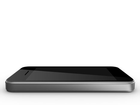 Realistic mobile phone isolated on white background. Modern touch pad device with blank screen and black frame.