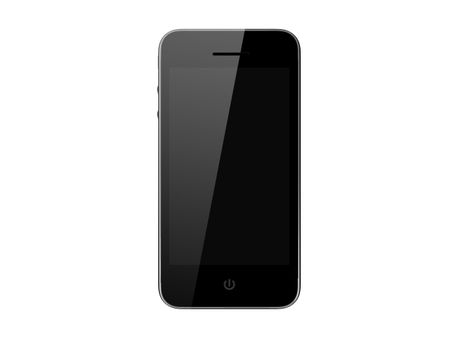 Realistic smart phone isolated on white background. Modern touch pad device with blank screen and black frame.