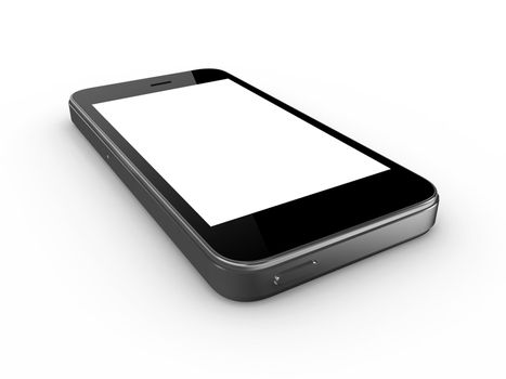 Realistic smart phone isolated on white background. Modern touch pad device with blank screen and black frame.