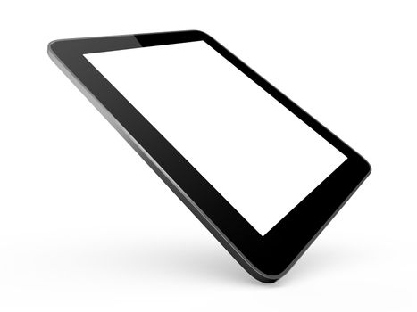 Realistic touch screen tablet computer isolated on white background. Modern touch pad device with blank screen and black frame.