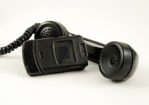 Pictures of an older, analog type telephone