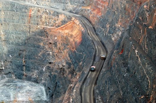 Trucks in Super Pit gold mine, Kalgoorlie, Western Australia