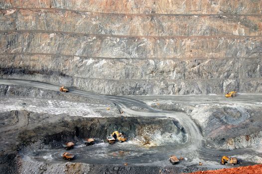 Trucks in Super Pit gold mine, Kalgoorlie, Western Australia