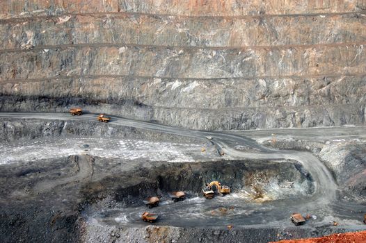 Trucks in Super Pit gold mine, Kalgoorlie, Western Australia