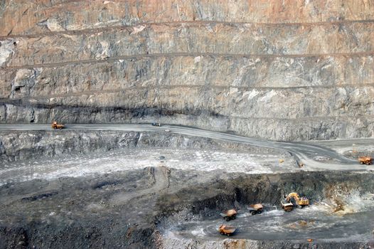 Trucks in Super Pit gold mine, Kalgoorlie, Western Australia